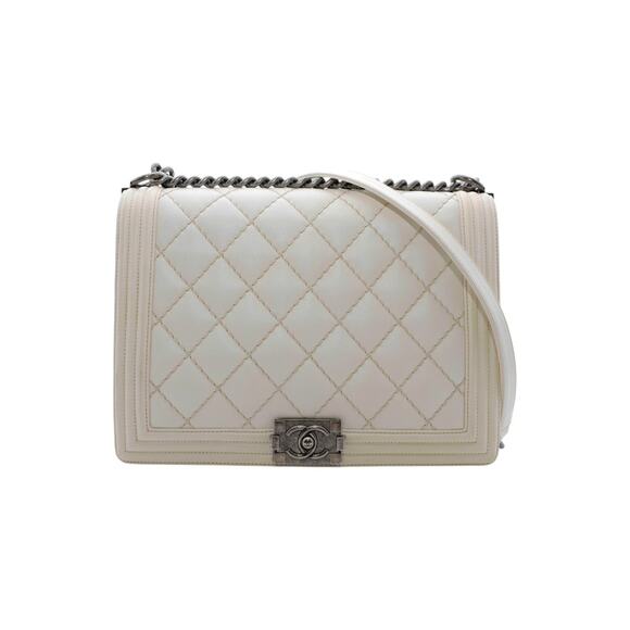 CHANEL Boy Calfskin Large Shoulder Bag In Off-White - Picture 1 of 7